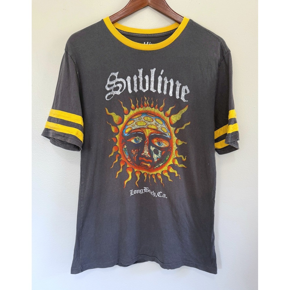 Sublime Men's Retro Sunface Sun Band Long Beach Raglan Graphic T-Shirt Size L